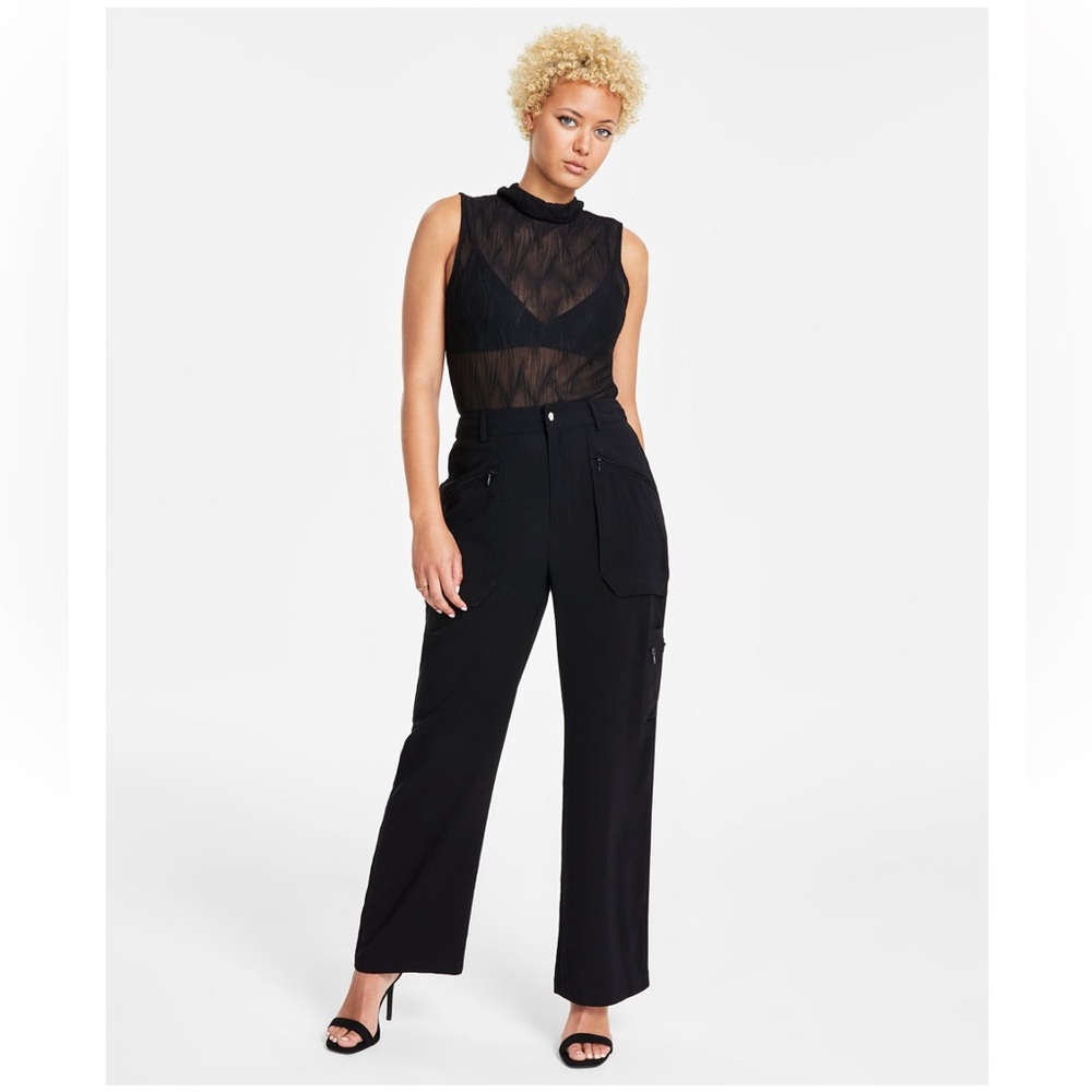 Bar III Macy’s Women’s draped high-rise wide-leg cargo pants
size small in black